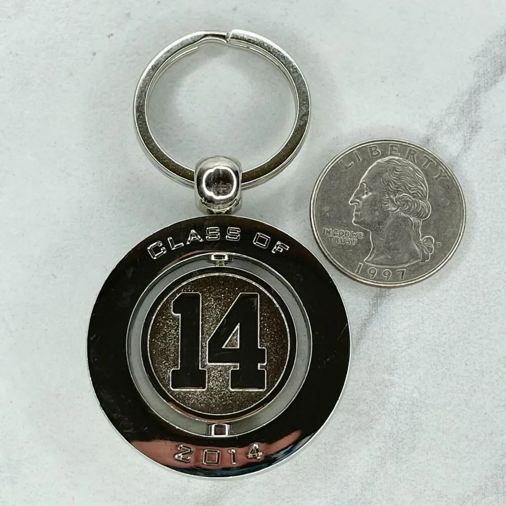 Silver Tone Class of 14 2014 Spinning Fidget Spinner Keychain Keyring